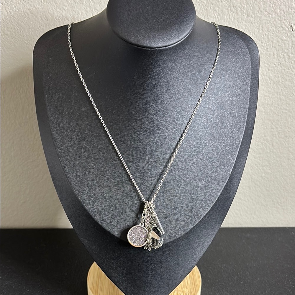 Loft Long Tassel Rhinestone Elegant Silver Tone Pendant Necklace